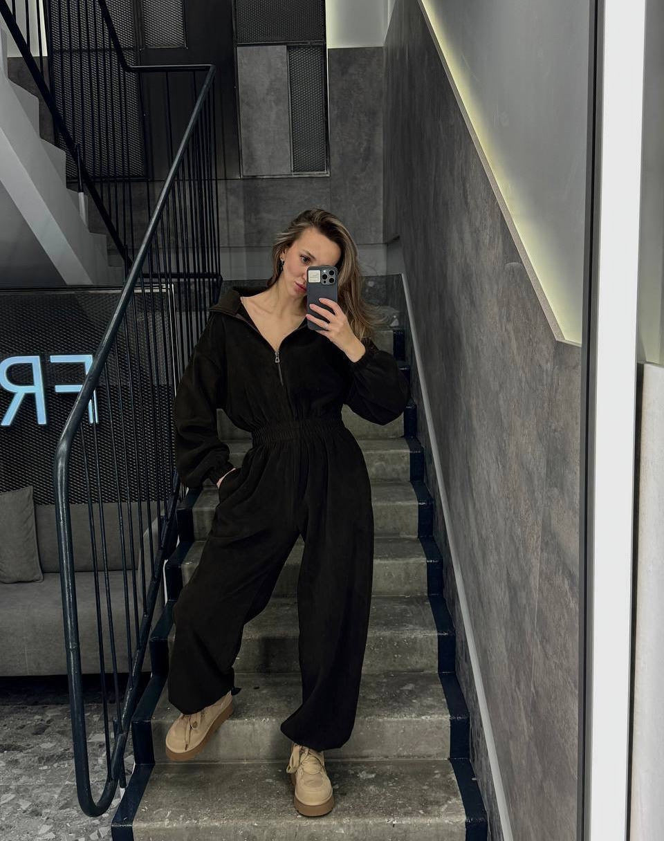 Damen Fleece-Jumpsuit mit hohem Kragen und praktischem Reißverschluss Drune
