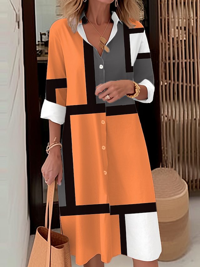 Damen Hemdblusenkleid mit modernem geometrischen Muster Drune