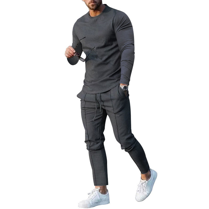 Herren nan athletisches Longsleeve- und Nahtdetail-Jogginghose-Set mit schlanker Passform Drune