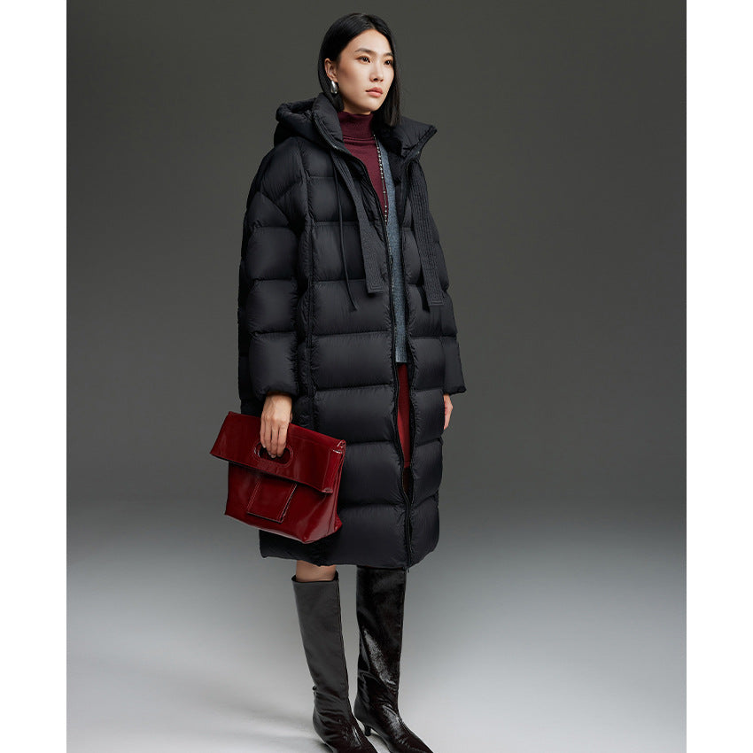 Damen Oversized Stepp-Daunenmantel mit Kapuze und verlängerter Silhouette Drune