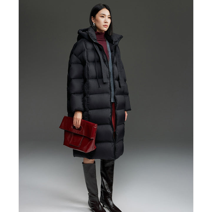Damen Oversized Stepp-Daunenmantel mit Kapuze und verlängerter Silhouette Drune
