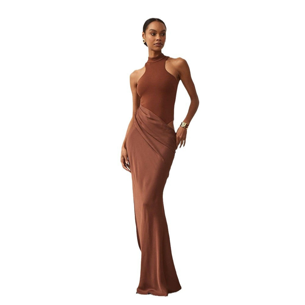 Damen Elegantes Wickelkleid mit hochgeschlossenem Design und seitlichem Schlitz Drune