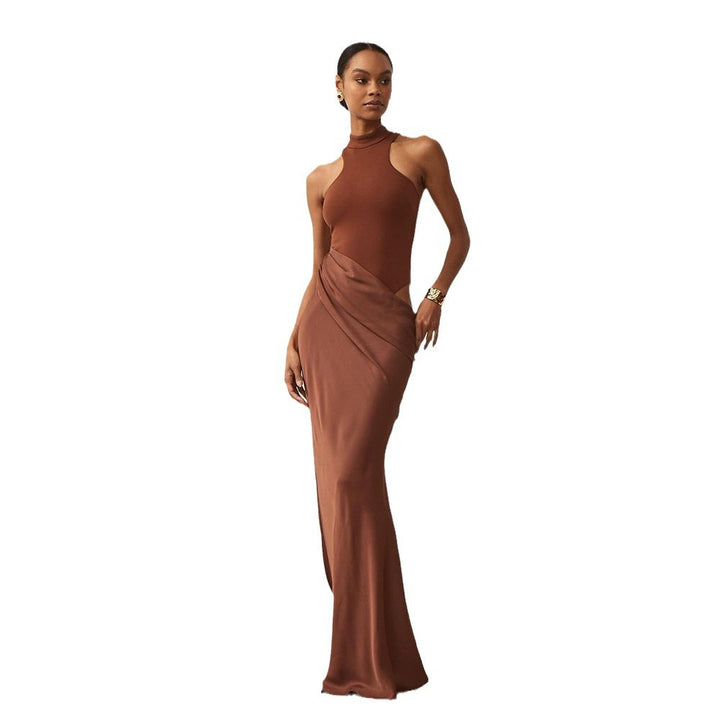 Damen Elegantes Wickelkleid mit hochgeschlossenem Design und seitlichem Schlitz Drune