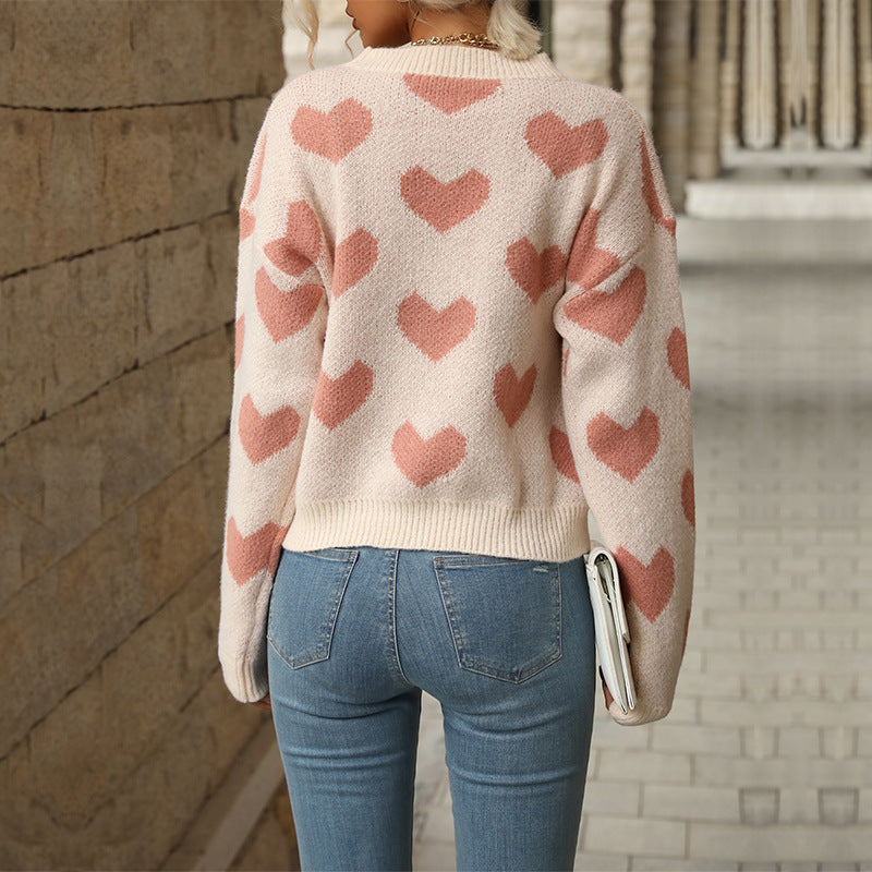 Damen Strickpullover mit Herzmuster und lässigem Schnitt Drune