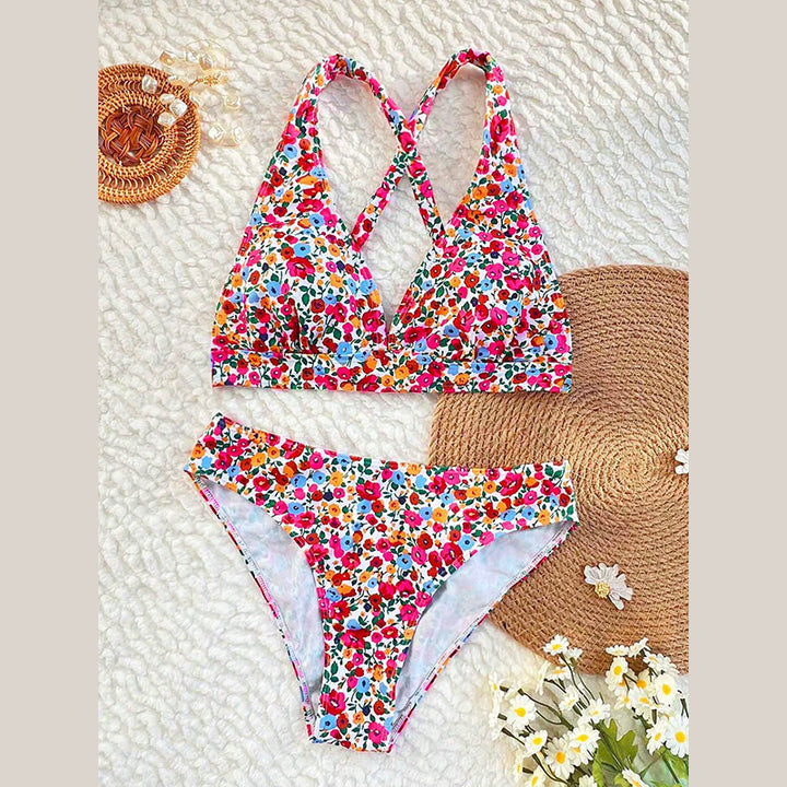 Damen Hochwertiger Triangel-Bikini mit floralem Muster Drune