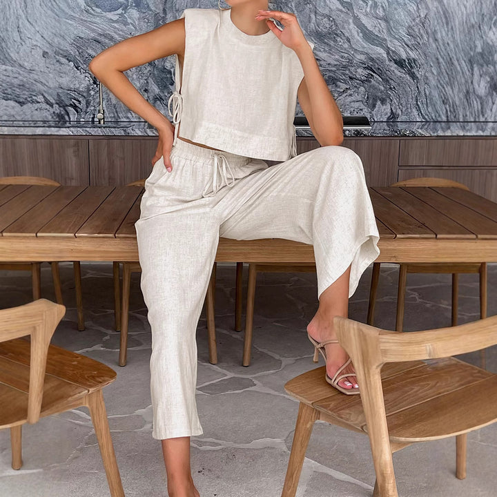 Damen Hochmodisches Two-Piece Set mit breiten Ärmeln und elastischem Bund Drune