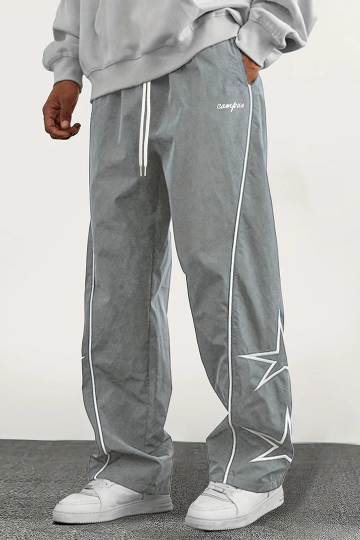 Herren Weite Trackpants mit Kontrastpaspel, Kordelzug und Sternapplikation Drune
