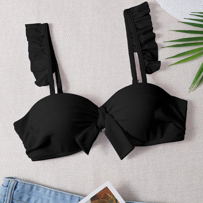 Damen Push-Up-Bikinioberteil mit dekorativem Knoten und Rüschen Drune