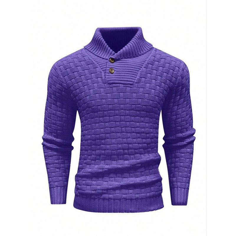 Herren nan strukturierter Strickpullover mit hochschließendem Stehkragen und Zierknopfleiste Drune
