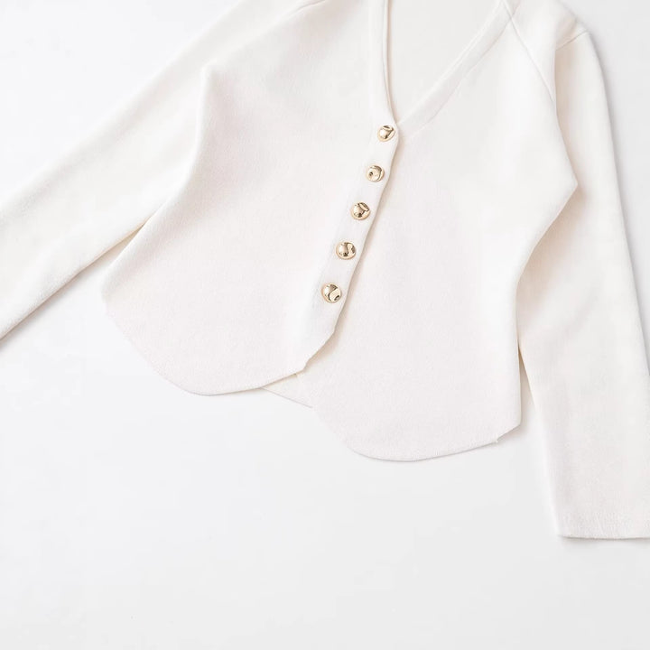 Damen Taillierter Rippstrick-Blazer-Cardigan mit V‑Ausschnitt und Zierknöpfen Drune