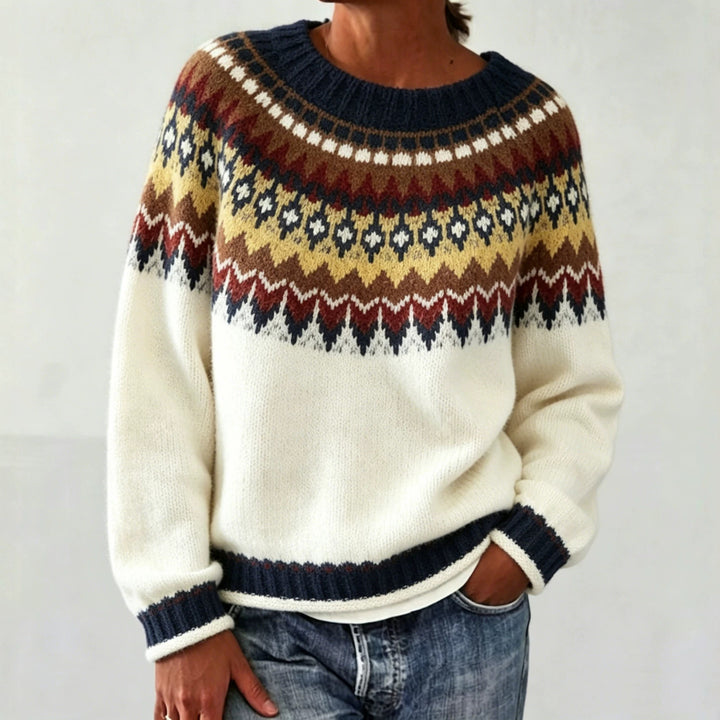 Damen Rundhalsausschnitt Norweger-Pullover mit Fair-Isle-Jacquard Drune