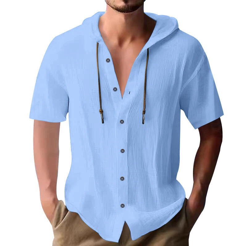 Herren lässiges Kapuzenshirt aus atmungsaktivem Material mit Knopfleiste Drune