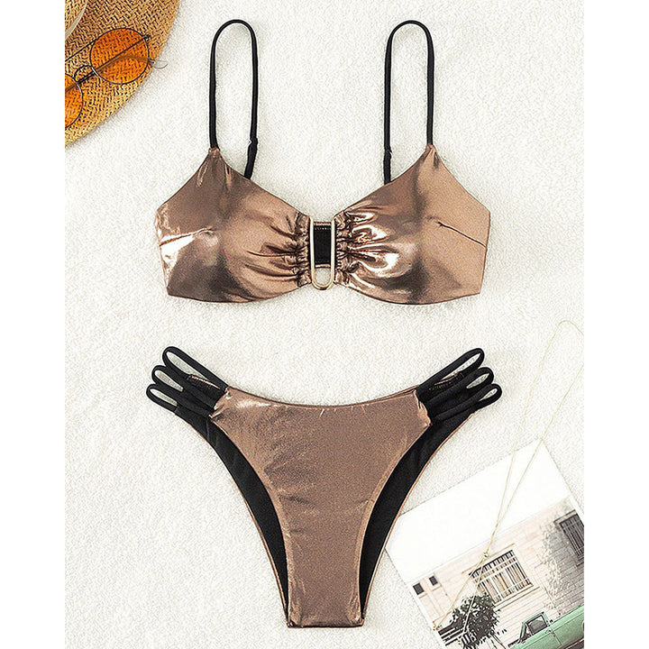 Damen Bikini-Set mit raffinierten Schnüroptik und goldenen Akzenten Drune