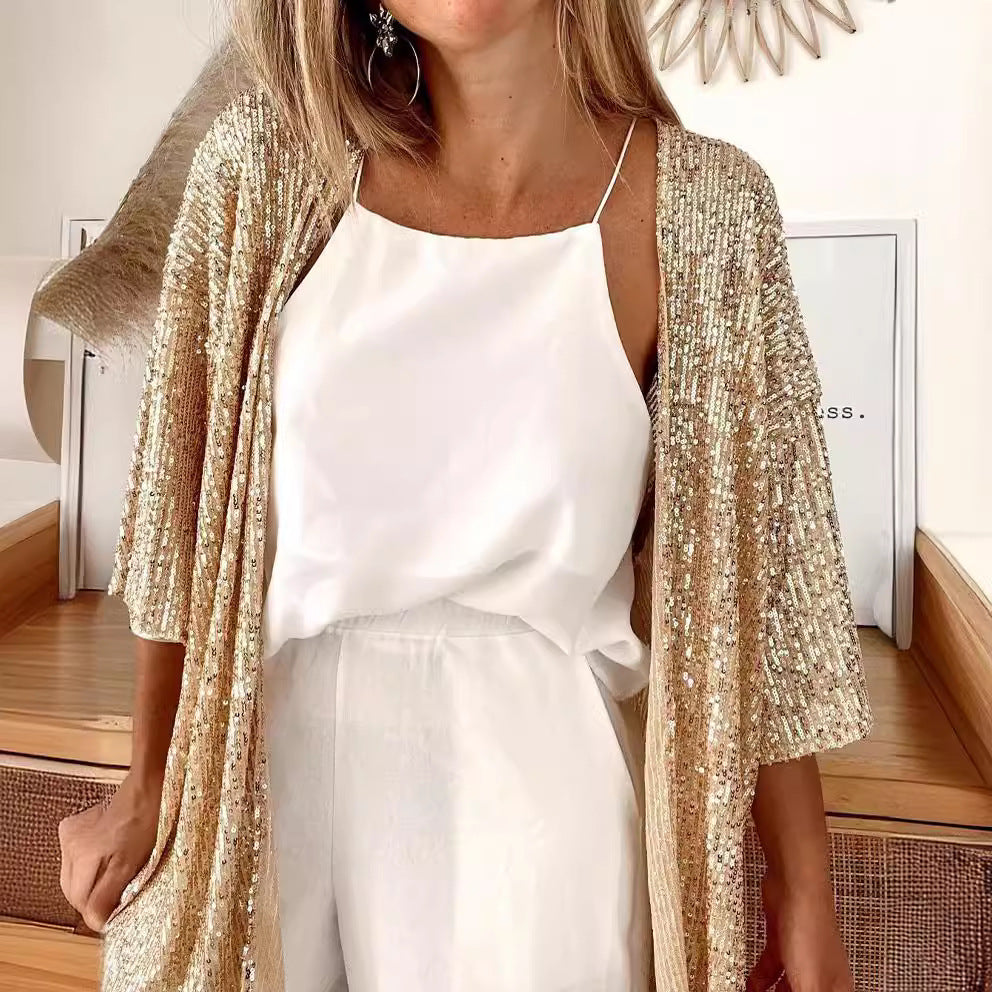 Damen lässiger Cardigan mit offenen Front und fließender Passform Drune