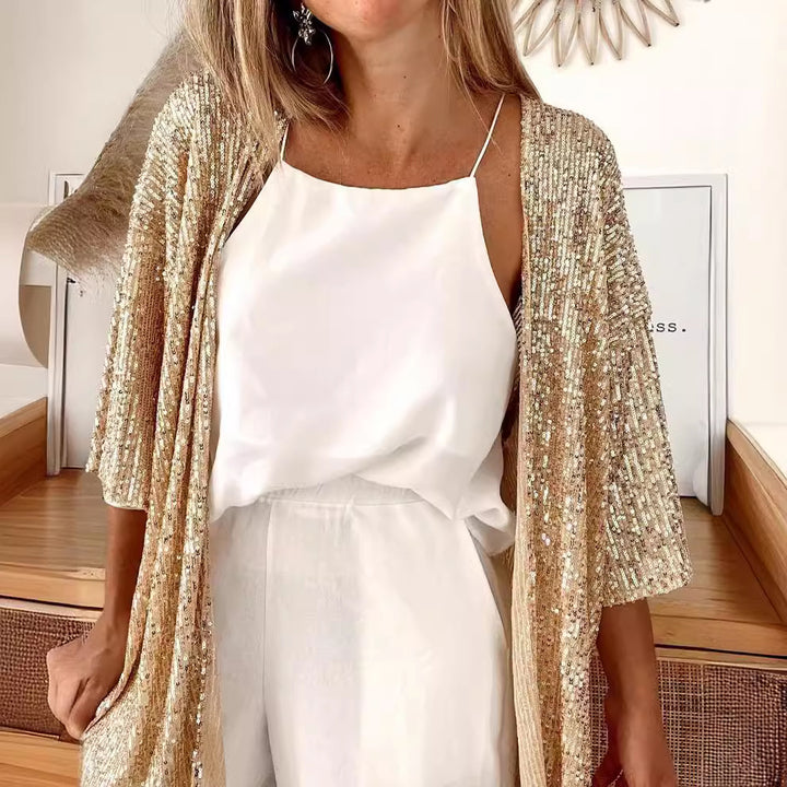 Damen lässiger Cardigan mit offenen Front und fließender Passform Drune