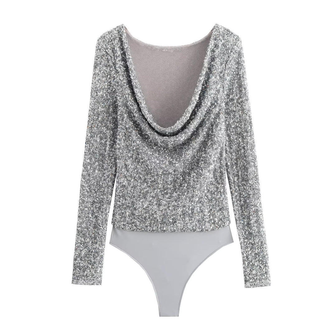 Damen Glitzerndes Langarm-Body Drune