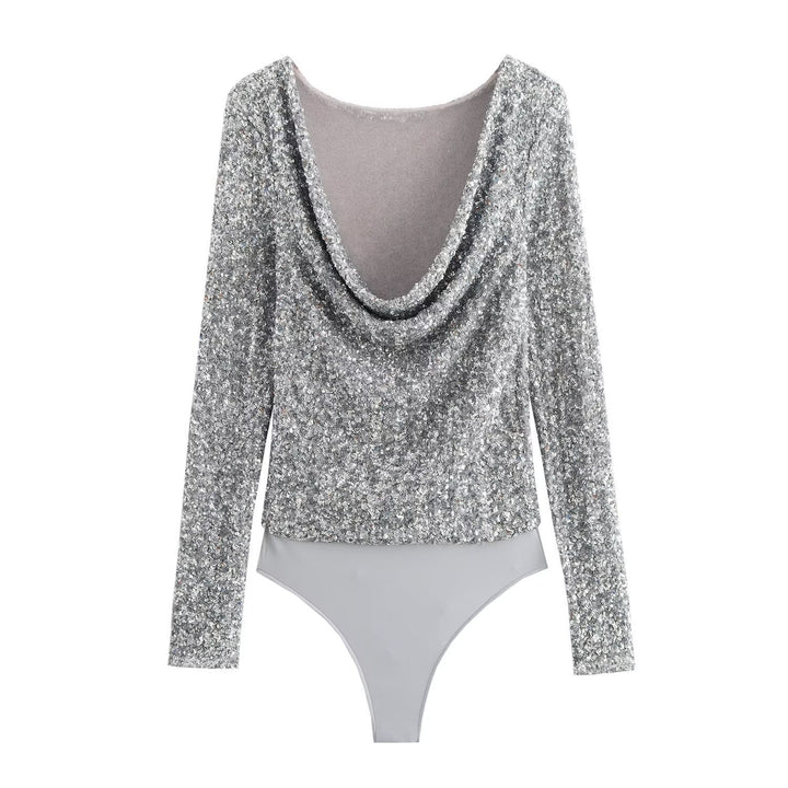 Damen Glitzerndes Langarm-Body Drune