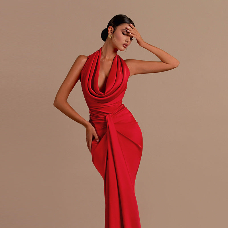 Damen Elegantes Wickel-Maxikleid mit tiefem V-Ausschnitt und figurbetonter Silhouette Drune