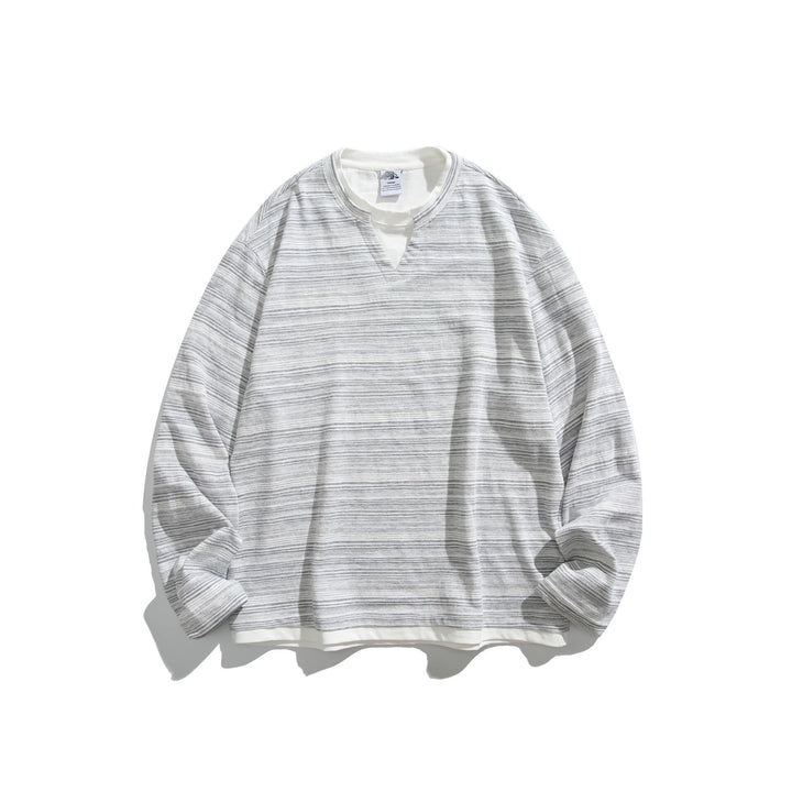 Unisex Gestreiftes Langarmshirt mit V-Notch und Lagen-Effekt Drune