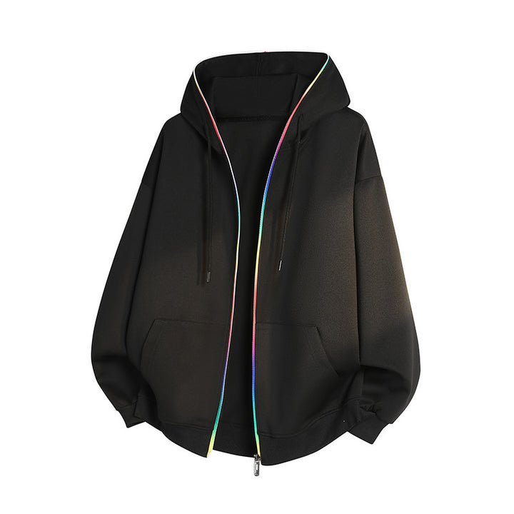 Unisex Oversize-Kapuzenjacke mit Regenbogen-Reißverschluss & Kängurutaschen Drune