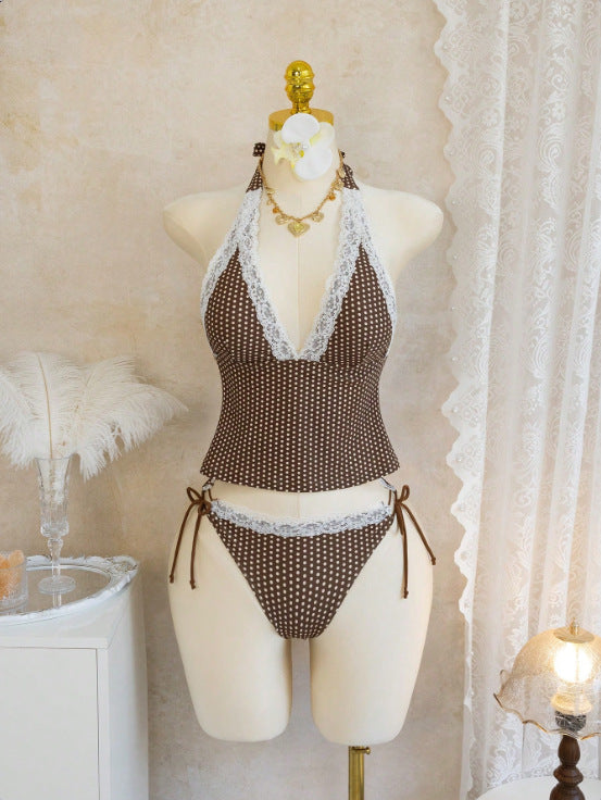 Damen Halter-Kini-Set mit Spitzenakzenten Drune