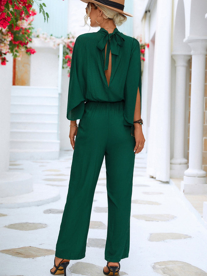 Damen Jumpsuit mit hohem Kragen und fließenden Ärmeln Drune