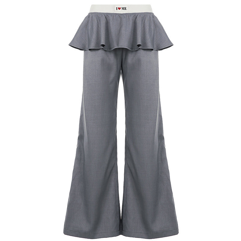 Damen Weite Palazzo-Hose mit Volant-Taillenband und hohem Stretchbund Drune