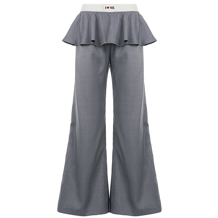 Damen Weite Palazzo-Hose mit Volant-Taillenband und hohem Stretchbund Drune