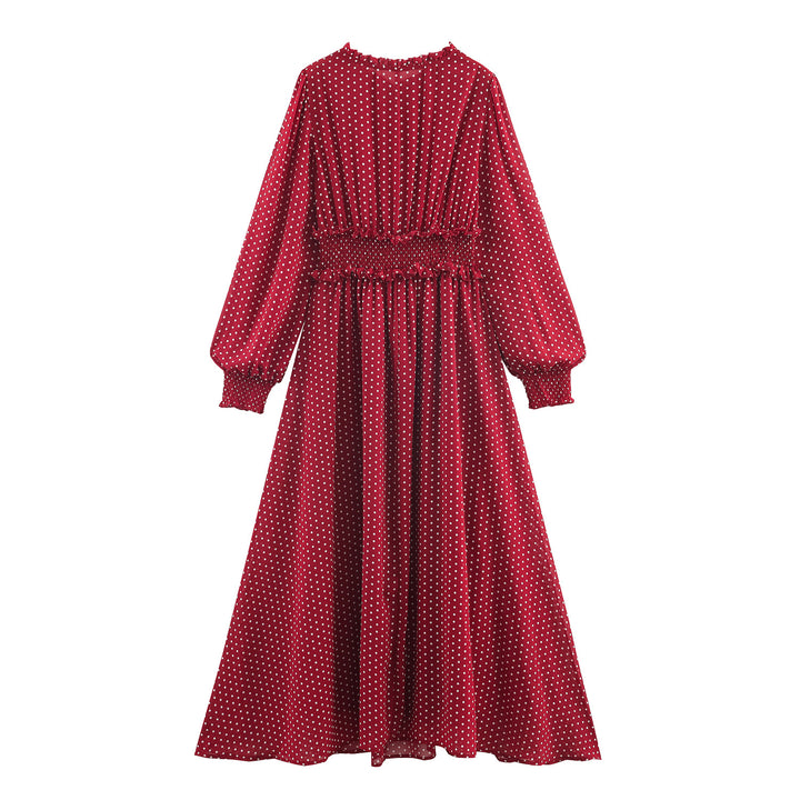 Damen nan Midikleid mit Smok-Taillenband, Rüschenkragen und Ballonärmeln Drune