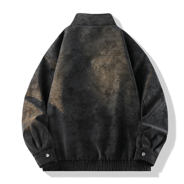 Herren Vintage-Optik Wildlederjacke mit Stehkragen, Utility-Taschen und Reißverschluss Drune