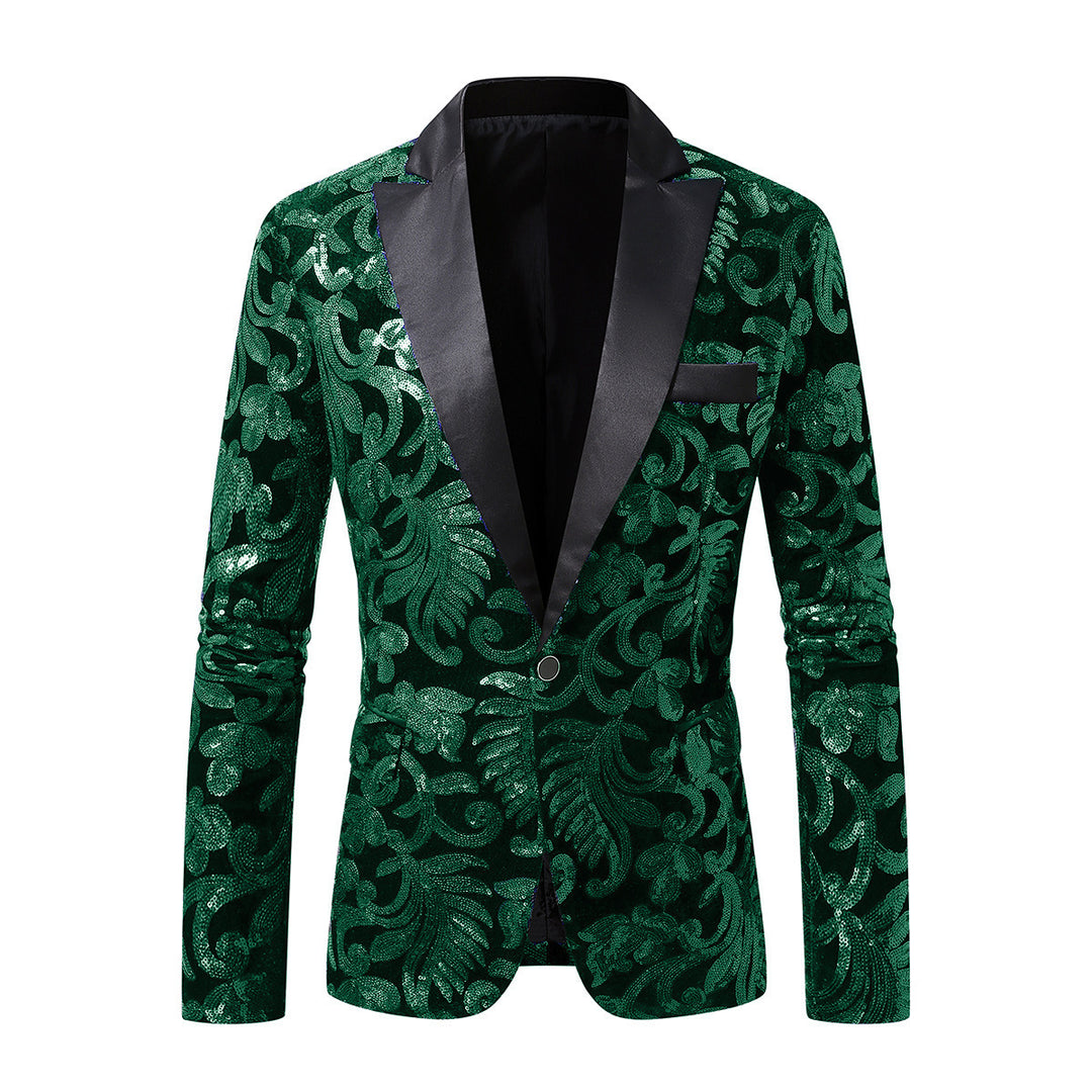 Herren eleganter Pailletten-Blazer im luxuriösen floralem Design Drune