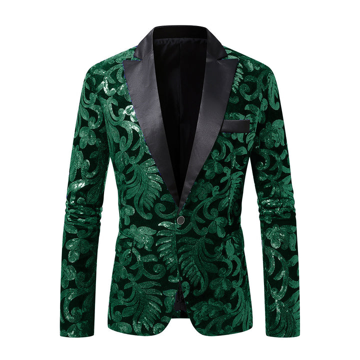 Herren eleganter Pailletten-Blazer im luxuriösen floralem Design Drune