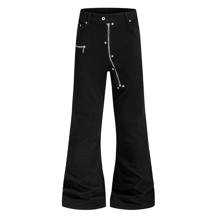 Damen Schlaghose mit hoher Taille, asymmetrischem Frontreißverschluss und Utility‑Details Drune