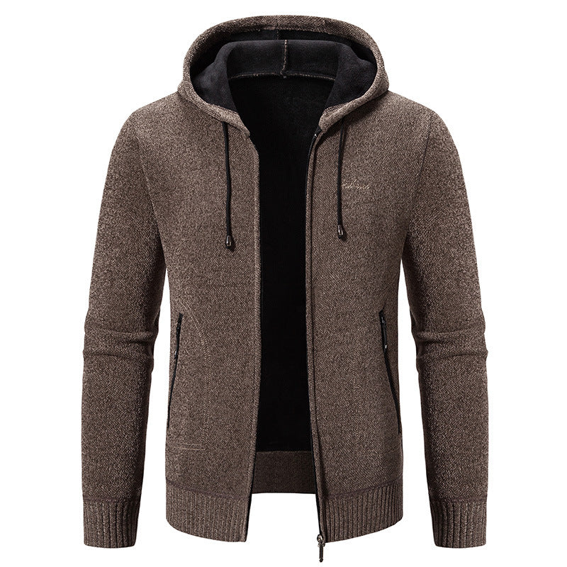Herren nan warme Strickoptik-Zipjacke mit Teddyfutter, Kapuze und verdeckten Reißverschlusstaschen Drune