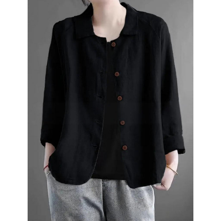 Damen Leichte Leinenoptik-Bluse mit lockerer Passform, 3/4-Ärmeln und Knopfleiste Drune