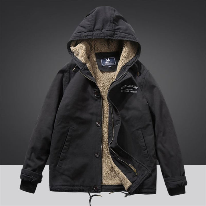 Herren Kapuzenjacke im Vintage-Worker-Stil mit Sherpa‑Futter Drune