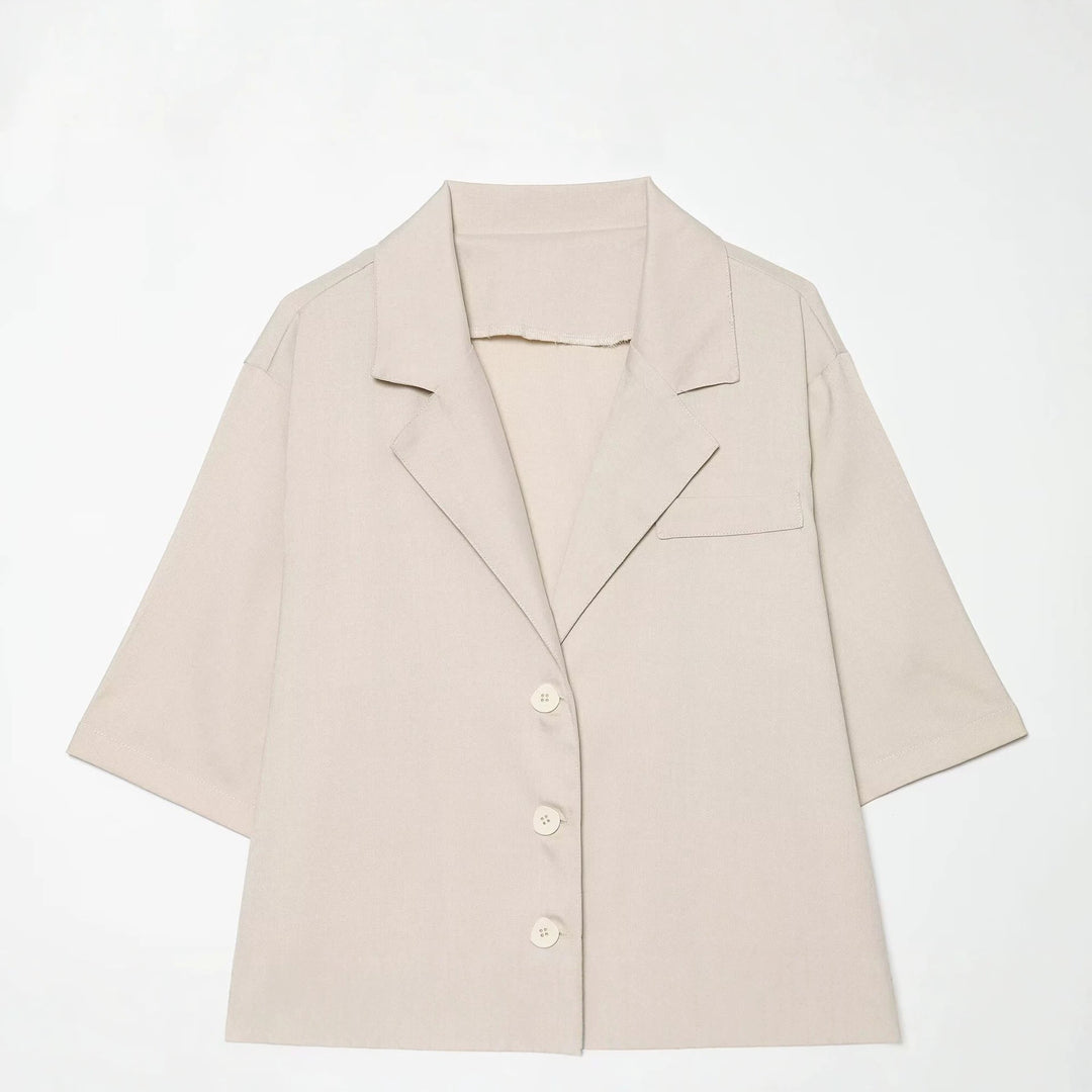 Damen Kurzblazer mit Taillengürtel und asymmetrischer Lagenfront Drune