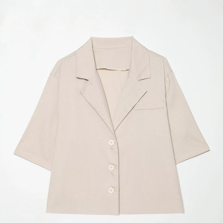 Damen Kurzblazer mit Taillengürtel und asymmetrischer Lagenfront Drune