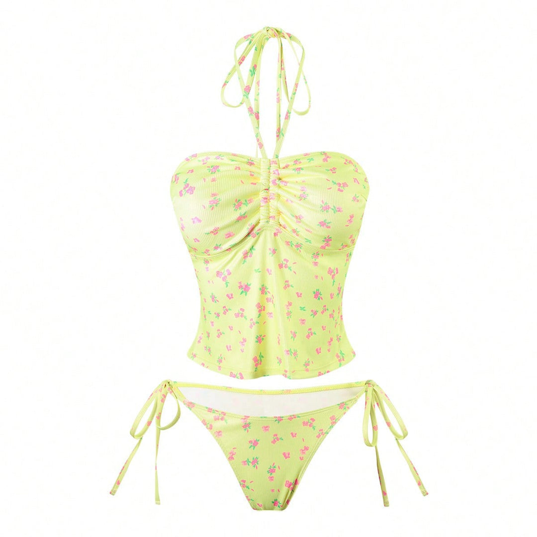 Damen Bandeau-Bikini mit floralem Design und verstellbaren Trägern Drune