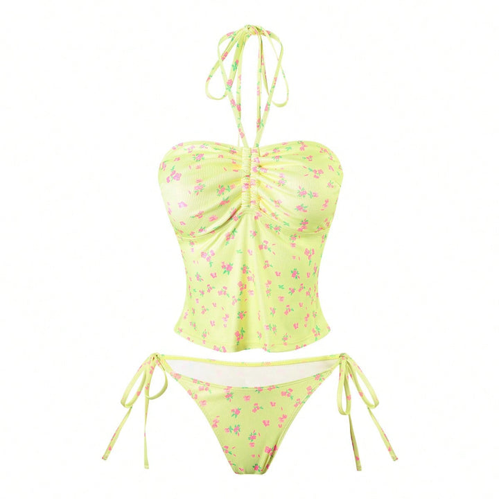 Damen Bandeau-Bikini mit floralem Design und verstellbaren Trägern Drune