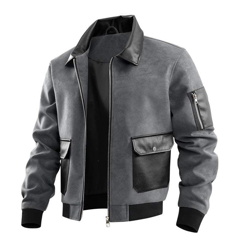 Herren Modische Kunstleder-Bomberjacke mit zahlreichen Taschen Drune