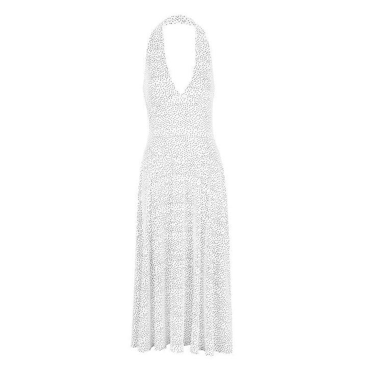 Damen Sommerliches Neckholderkleid mit tiefem V-Ausschnitt und weit schwingendem Rock Drune