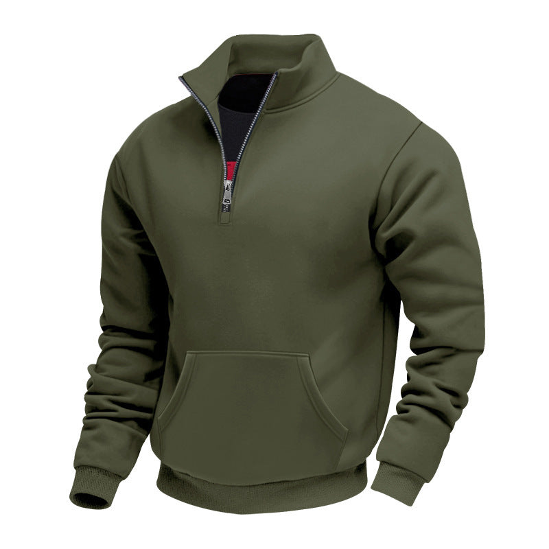 Herren Halbzip-Sweatshirt mit Stehkragen, Kängurutasche und Rippbündchen Drune