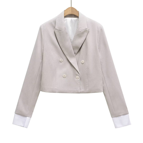 Damen Cropped Doppelreiher-Blazer mit Reverskragen Drune