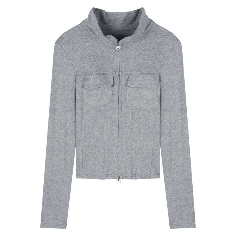 Damen figurbetontes Longsleeve mit Reißverschluss Drune