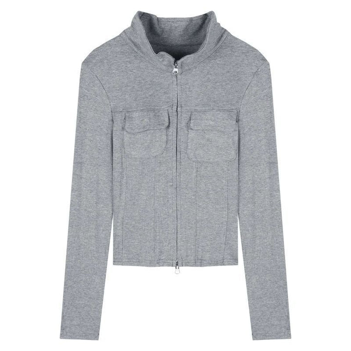 Damen figurbetontes Longsleeve mit Reißverschluss Drune