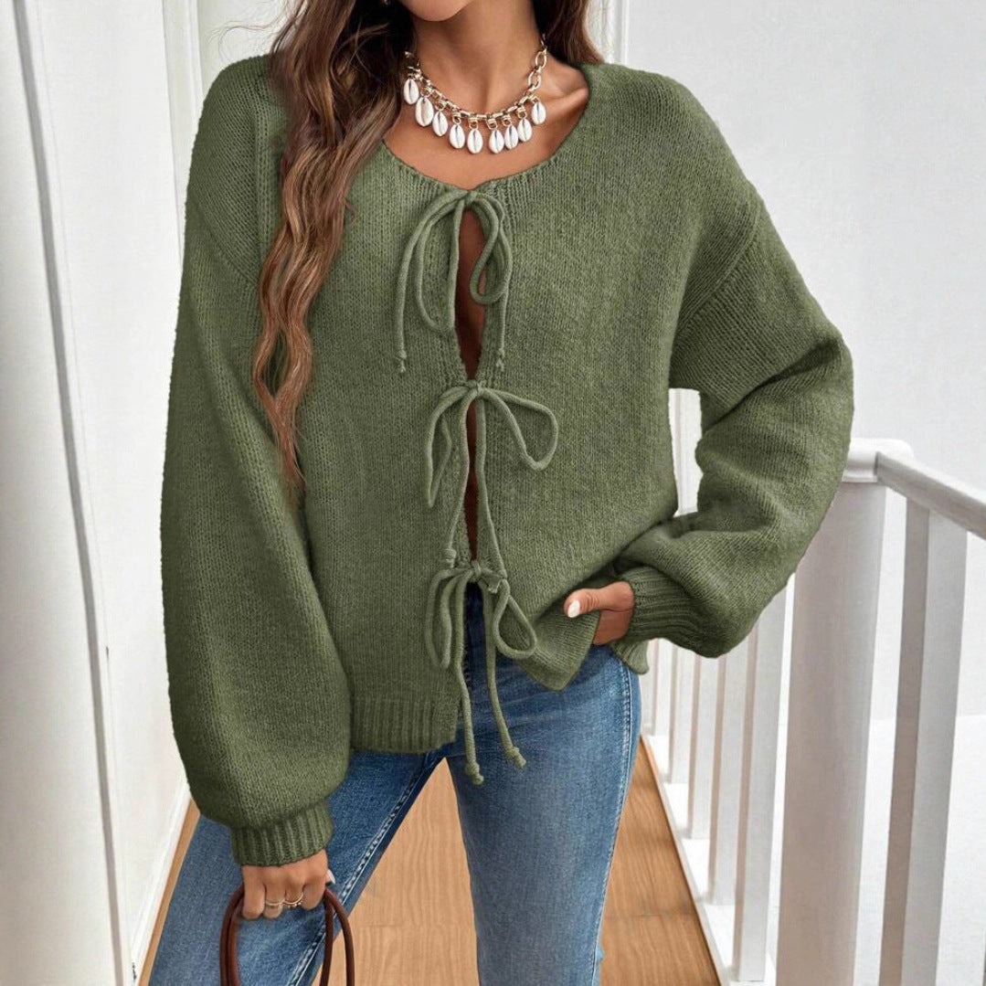 Damen Pullover mit Kordelzug und überschnittenen Ärmeln Drune