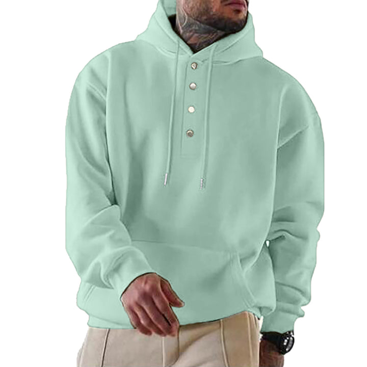 Herren Hoodie mit Henley-Knopfleiste und Kängurutasche EB