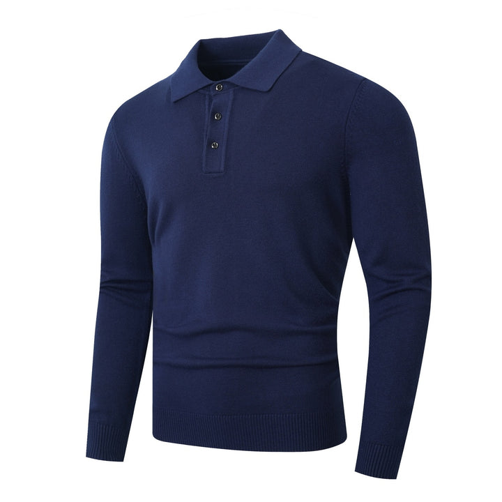 Herren Feinstrick-Poloshirt mit langem Arm und Dreiknopfleiste Drune