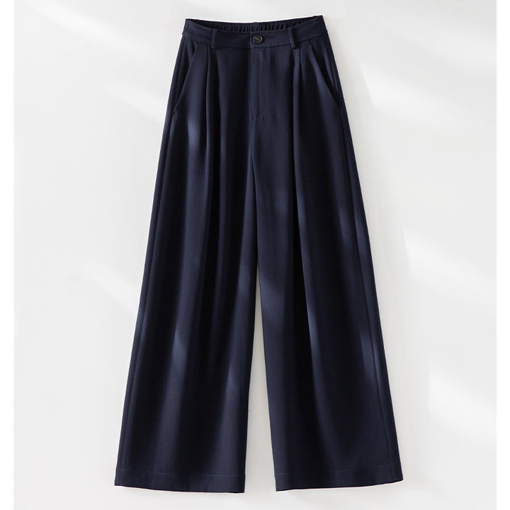 Damen Palazzo-Hose mit hoher Taille, Bügelfalte und elastischem Bund Drune